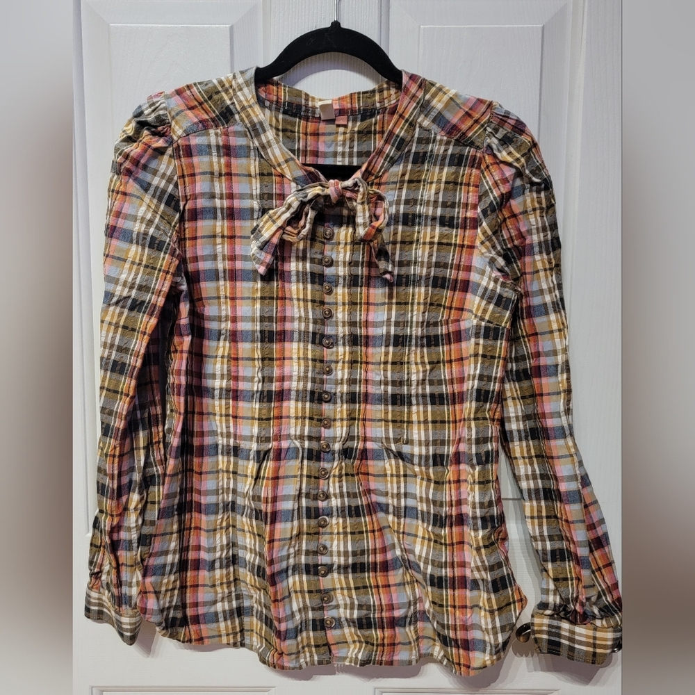 Pilcro Anthropologie Multicolor Plaid Button Down Shirt Size Small